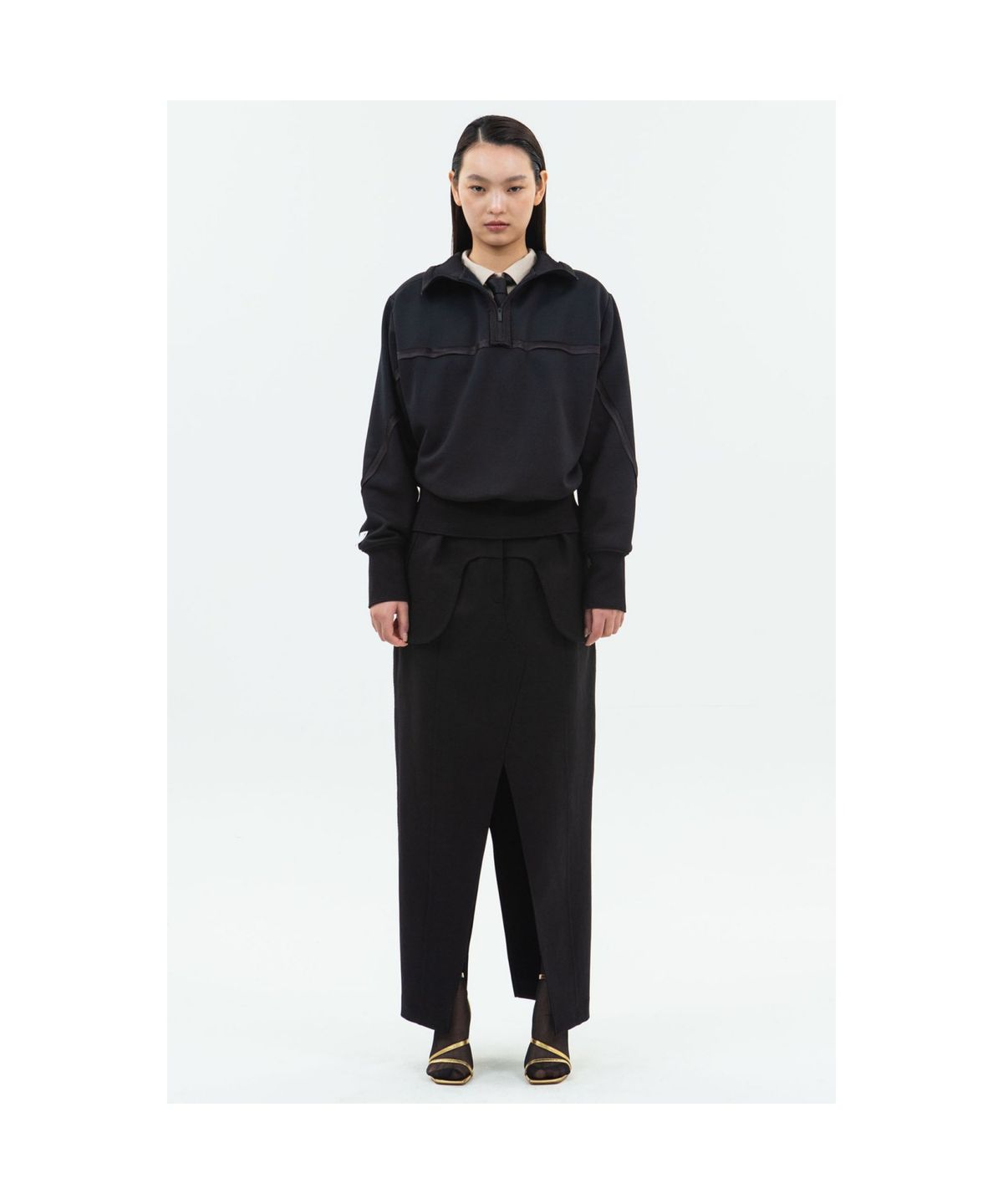 래코드(RECODE) Pants Detail Long Skirt_RQKAA24532BKX