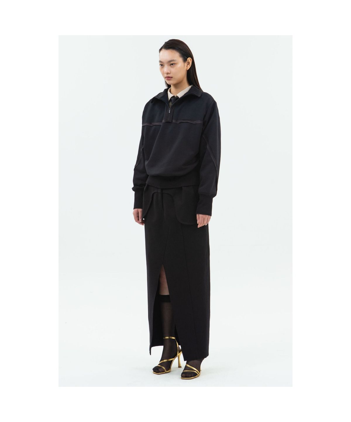 래코드(RECODE) Pants Detail Long Skirt_RQKAA24532BKX