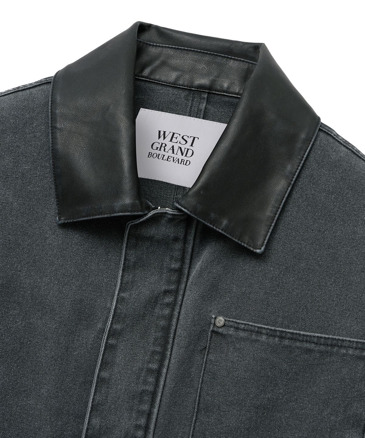웨스트 그랜드 블러바드(WEST GRAND BOULEVARD) 메디슨 레더 카라 워시드 프렌치 워크 자켓 CHARCOAL