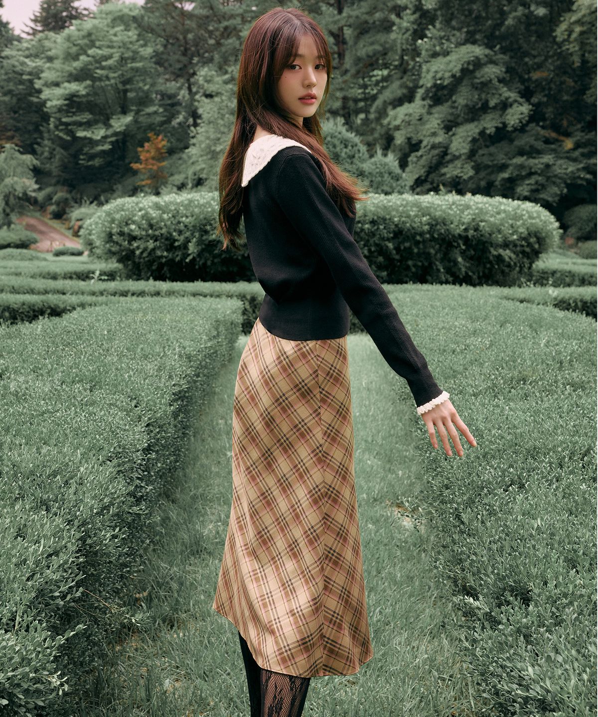로라로라(ROLAROLA) CHECK MIDI SKIRT BROWN