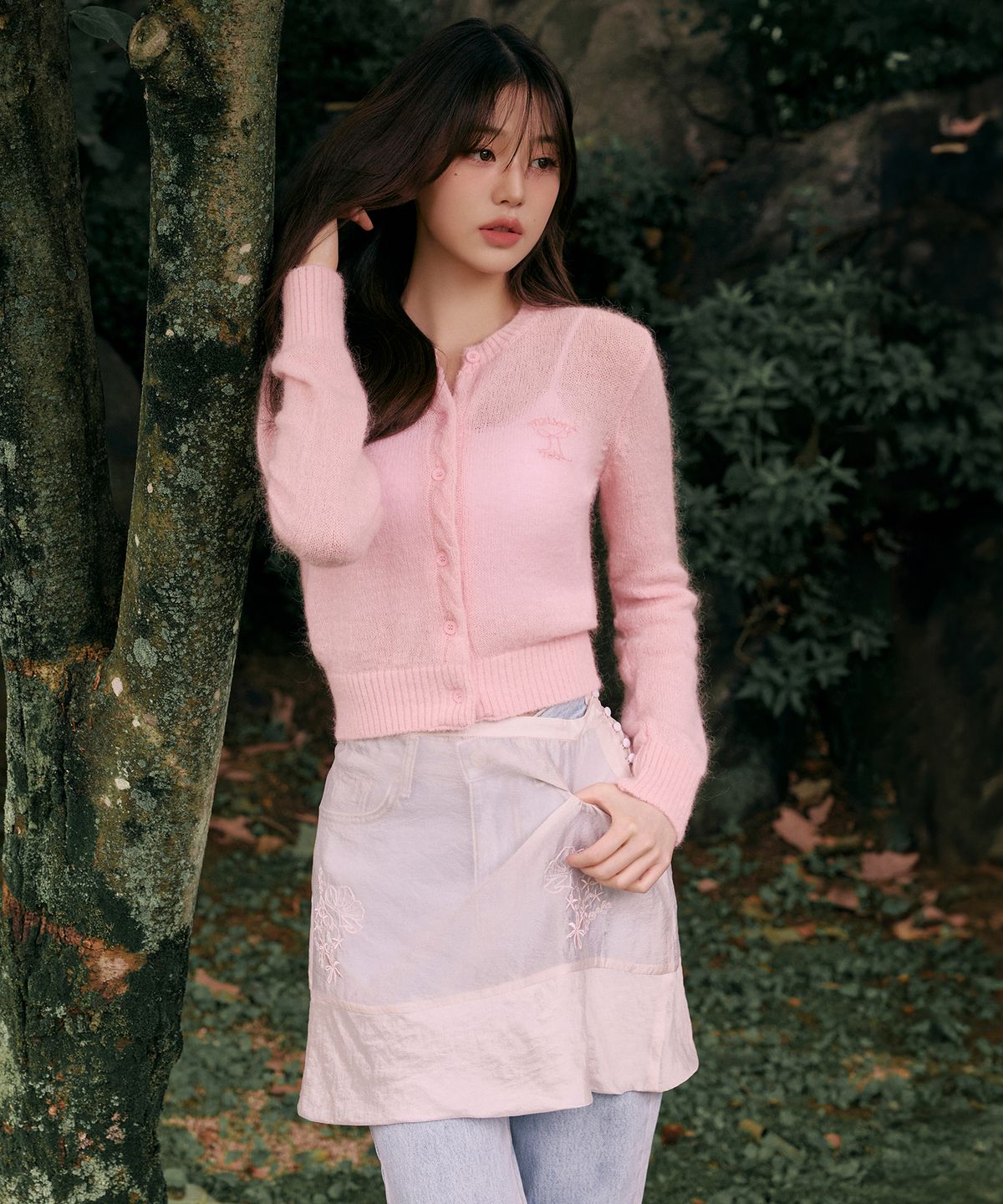 로라로라(ROLAROLA) SHEER EMBROIDERY LAYERED SKIRT PINK