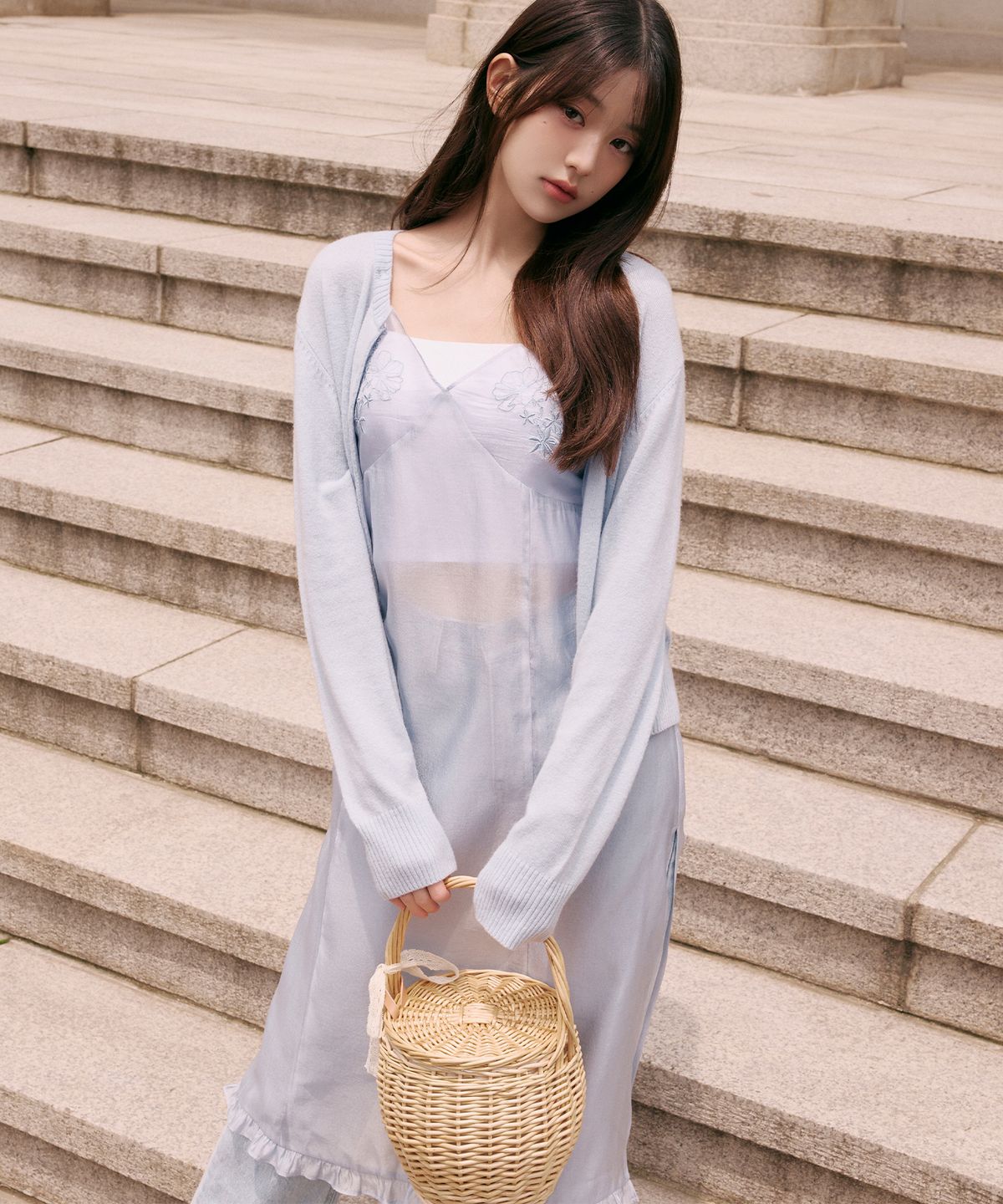 로라로라(ROLAROLA) SHEER EMBROIDERY BUSTIER ONEPIECE BLUE
