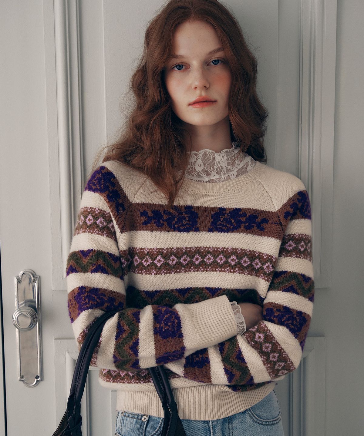 로라로라(ROLAROLA) CASHMERE WOOL BLENDED JACQUARD KNIT BEIGE