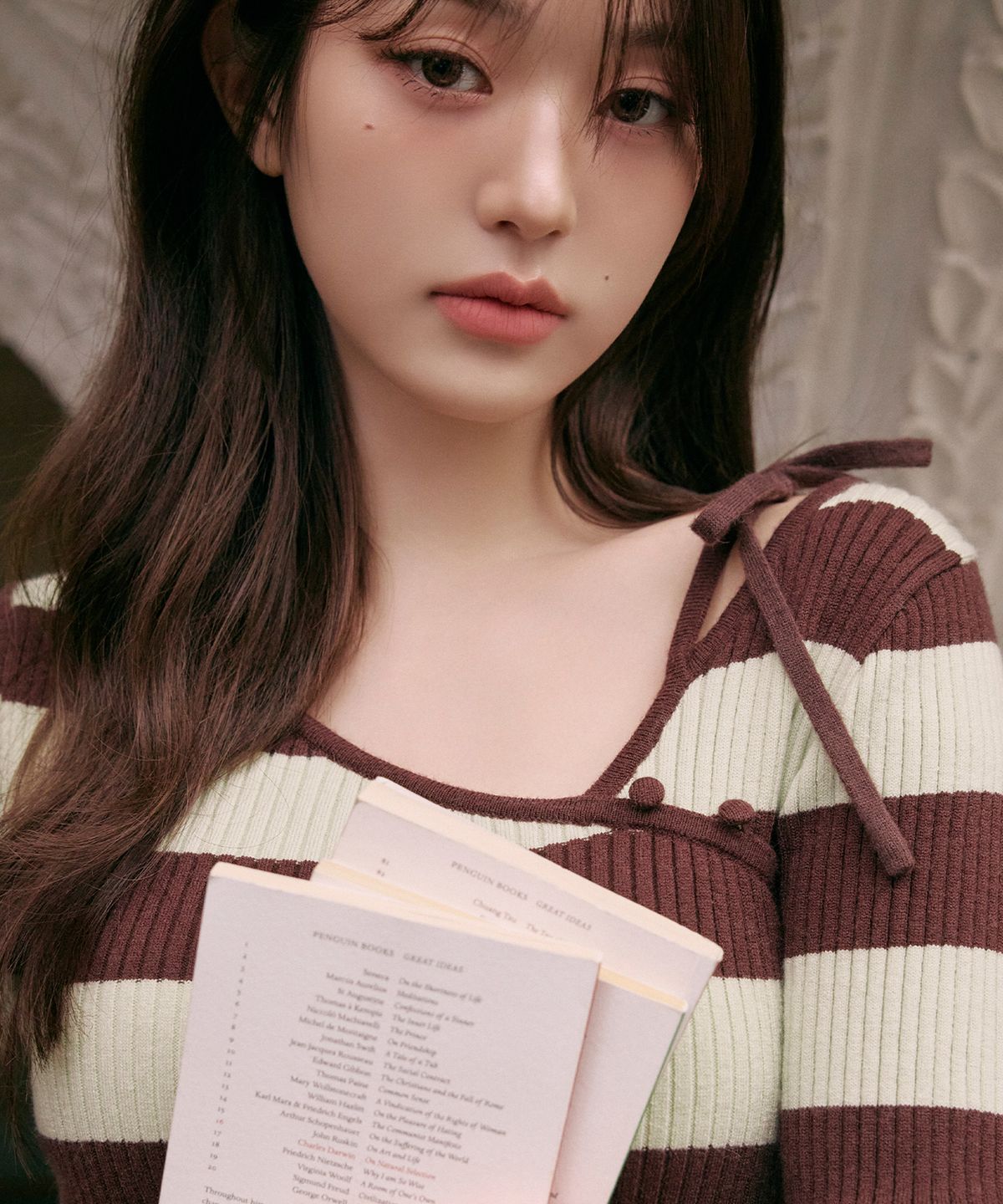 로라로라(ROLAROLA) CUT OUT RIBBON BOARDER KNIT BROWN