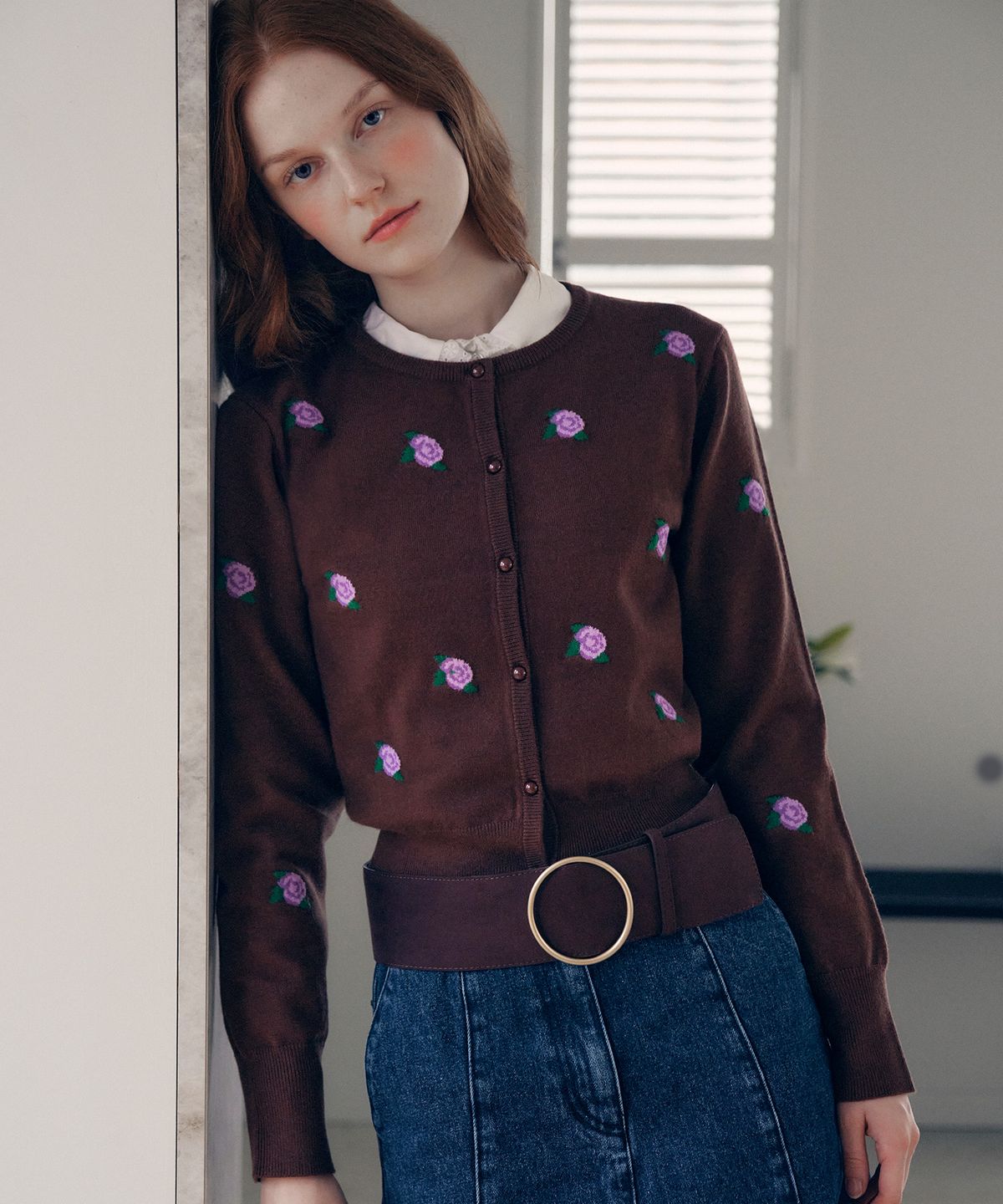 로라로라(ROLAROLA) VINTAGE ROSE CARDIGAN BROWN