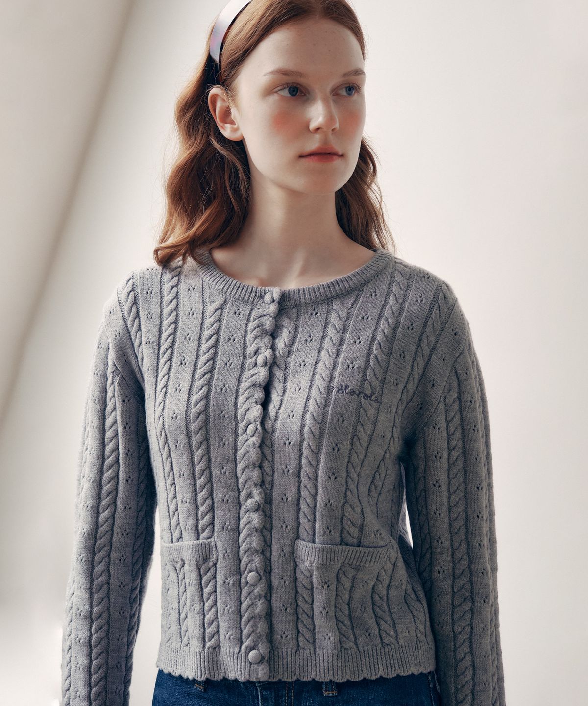 로라로라(ROLAROLA) SKASHI CABLE KNIT CARDIGAN GRAY