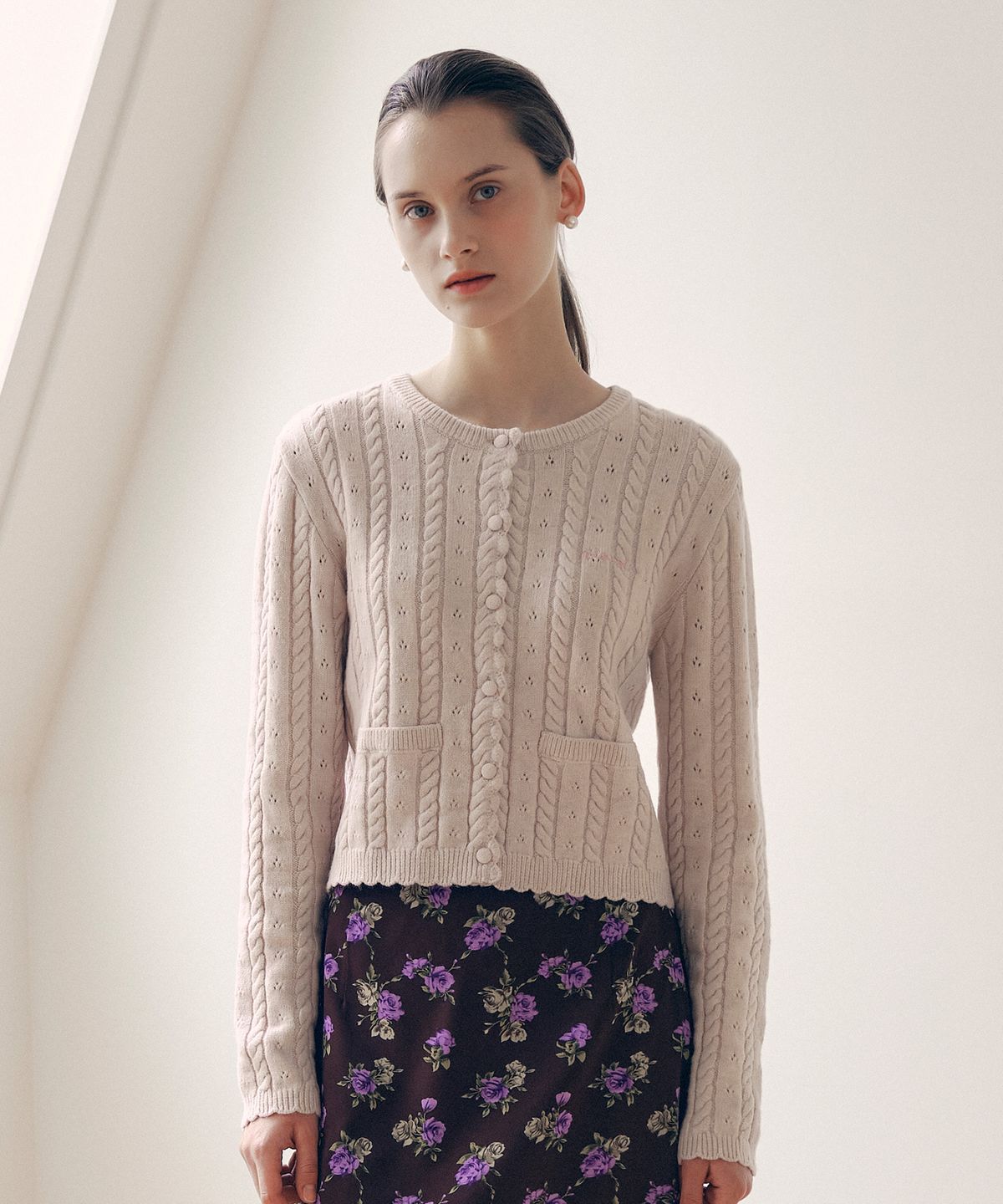 로라로라(ROLAROLA) SKASHI CABLE KNIT CARDIGAN PINK