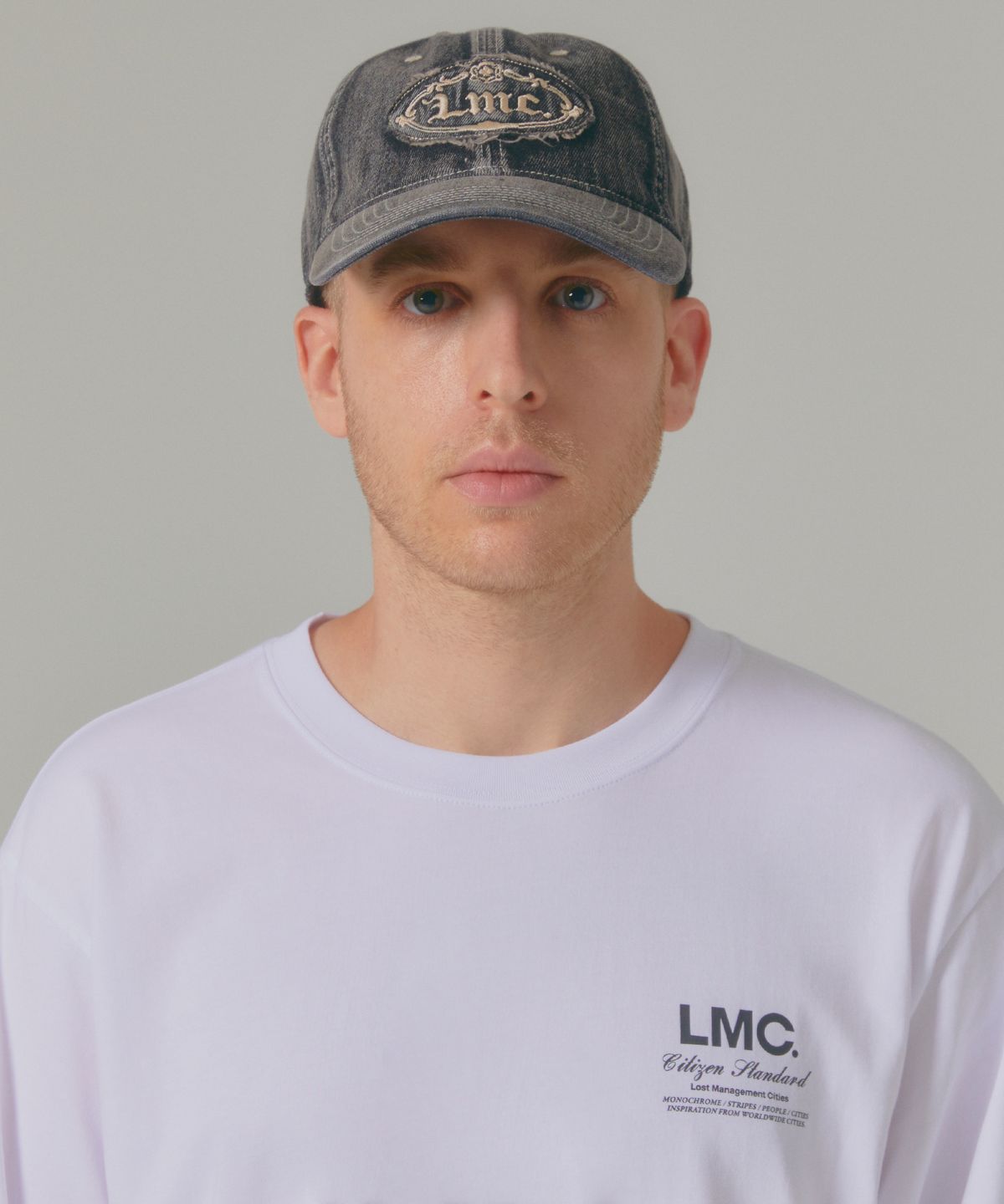 엘엠씨(LMC) WASHED DENIM GOTHIC OVAL 6PANEL CAP dark navy