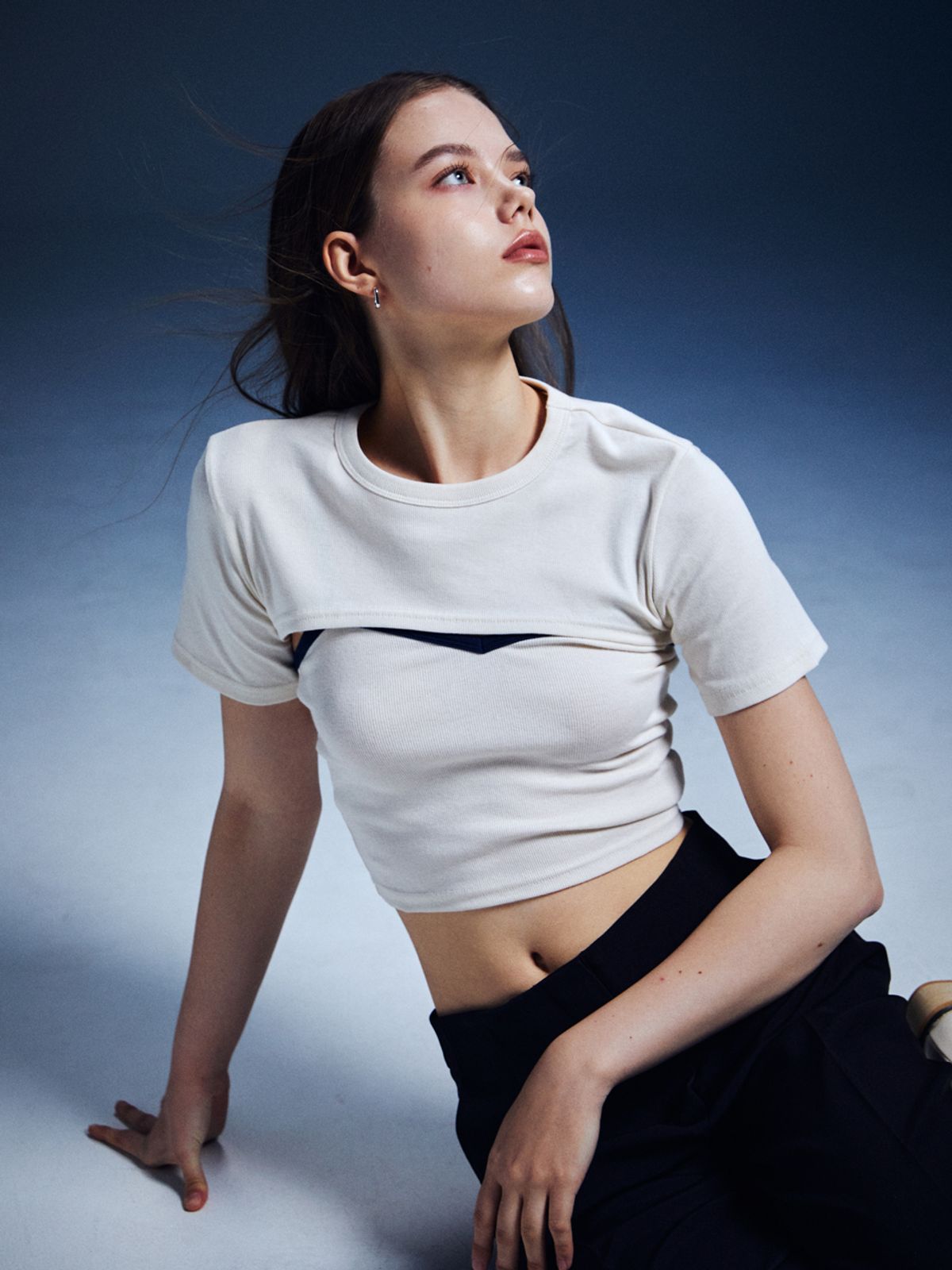 르네즈미아(RENNESMIA) 컬러 블로킹 레이어드 탑세트 _ 크림/블루