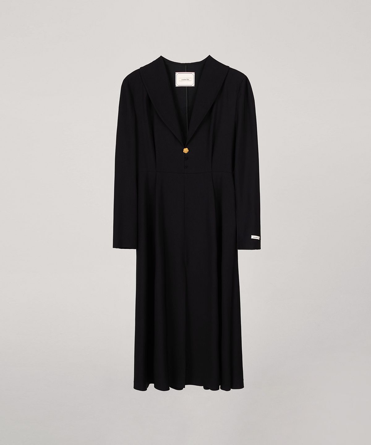오버듀플레어(OVERDUEFLAIR) SHAWL COLLAR LONG DRESS_BLACK