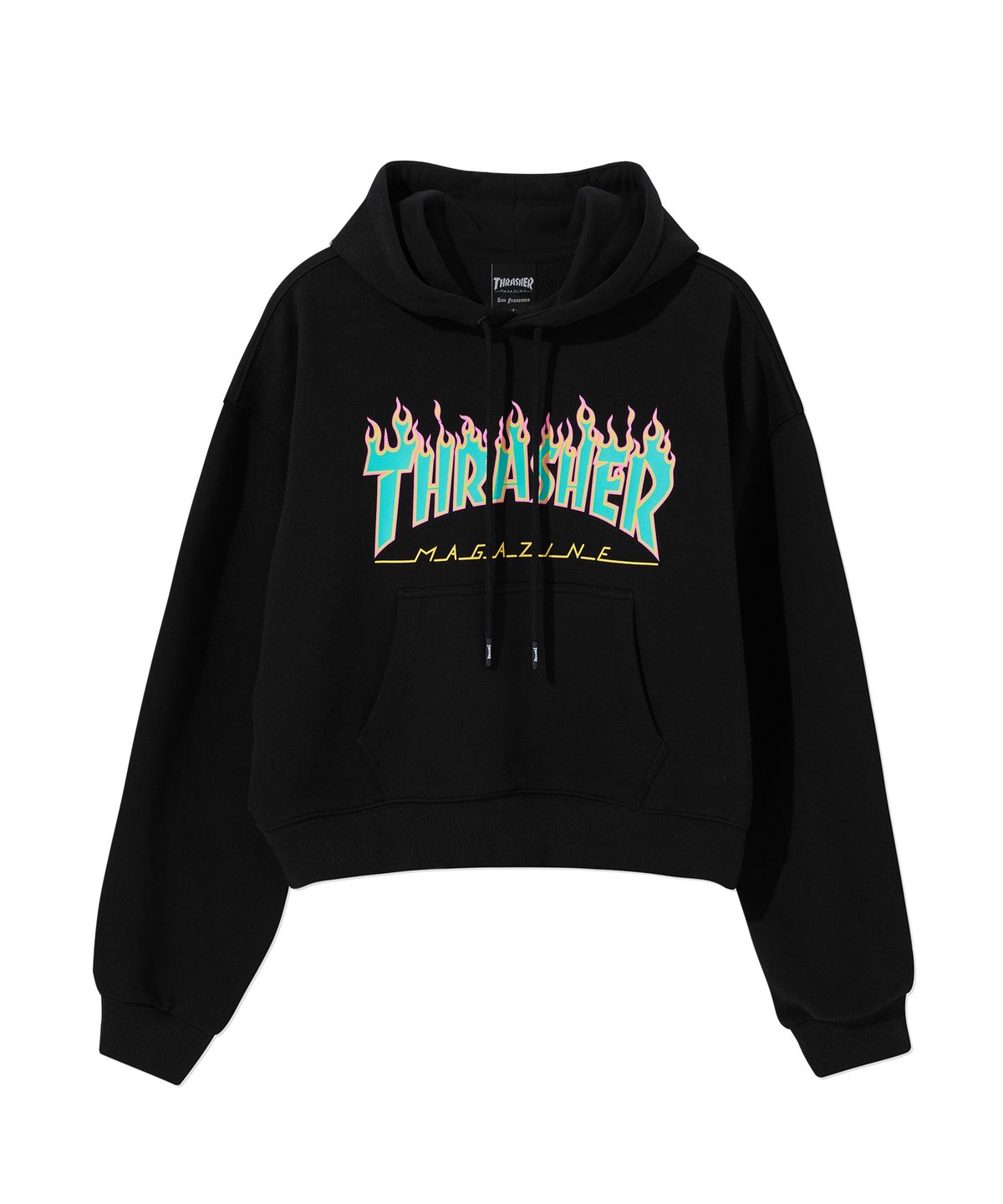 트레셔(THRASHER) 플레임 크롭 후디 블랙