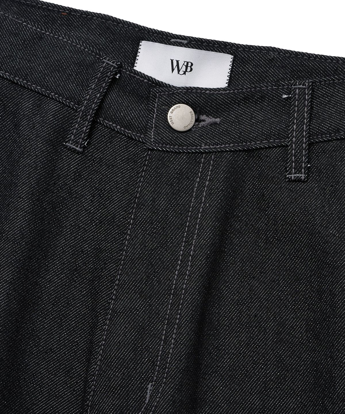 웨스트 그랜드 블러바드(WEST GRAND BOULEVARD) 휴즈 와이드 원턱 생지 데님 팬츠 BLACK INDIGO