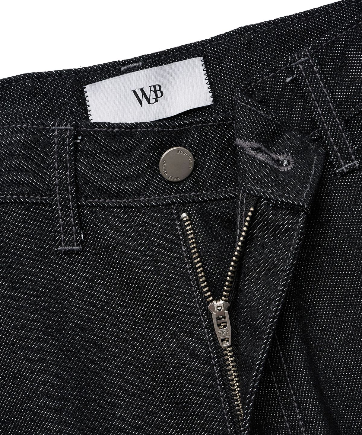 웨스트 그랜드 블러바드(WEST GRAND BOULEVARD) 휴즈 와이드 원턱 생지 데님 팬츠 BLACK INDIGO