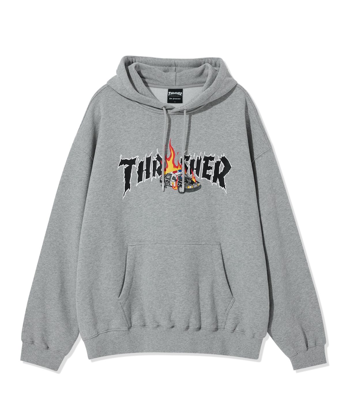 트레셔(THRASHER) 버닝카 그래픽 후디 그레이