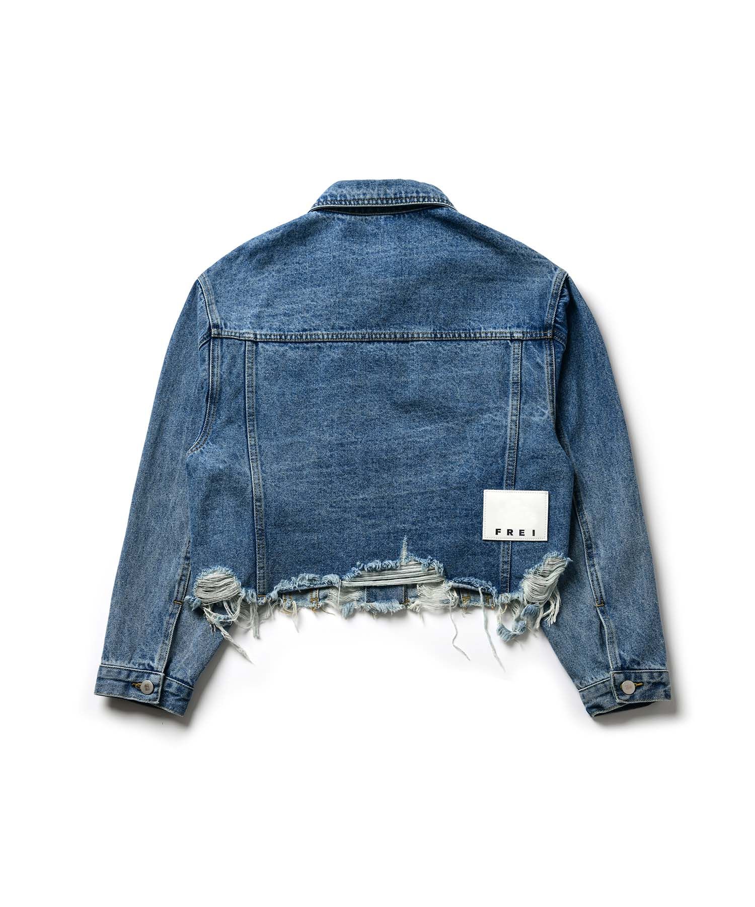 MUSINSA | FREI Damage cropped denim jacket (BLUE)