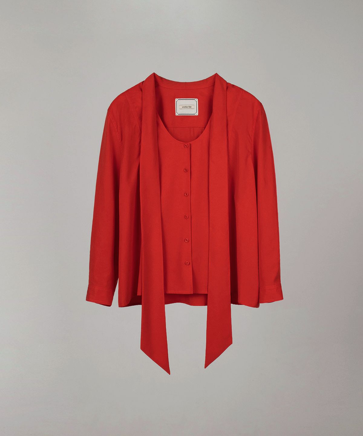 오버듀플레어(OVERDUEFLAIR) U NECK LONG TIE BLOUSE_VINTAGE RED