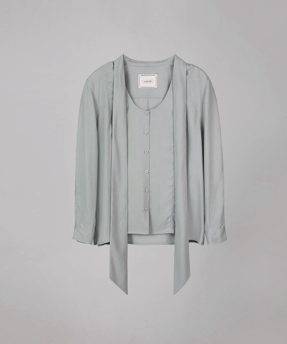 오버듀플레어(OVERDUEFLAIR) U NECK LONG TIE BLOUSE_MINT GRAY