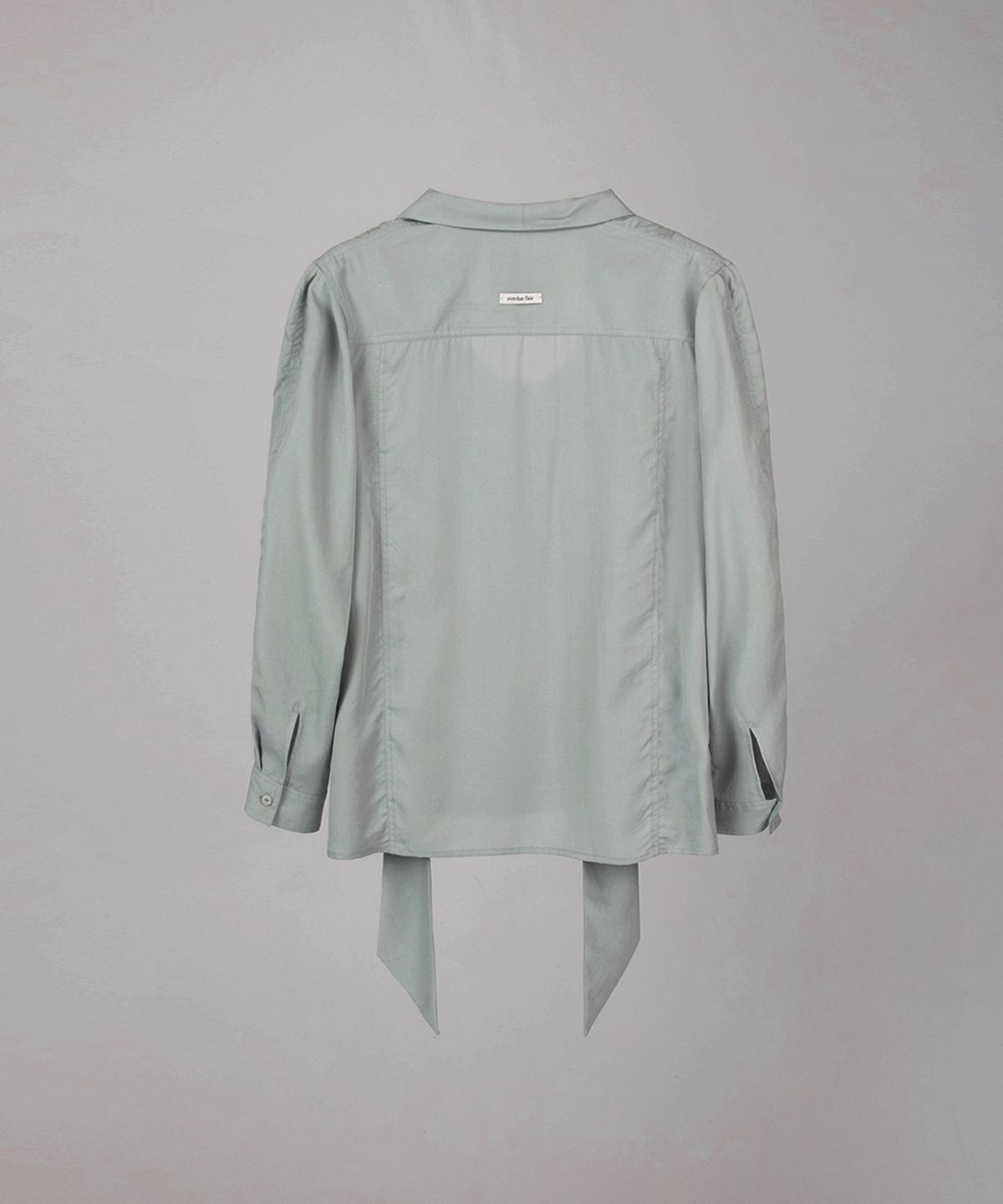 오버듀플레어(OVERDUEFLAIR) U NECK LONG TIE BLOUSE_MINT GRAY