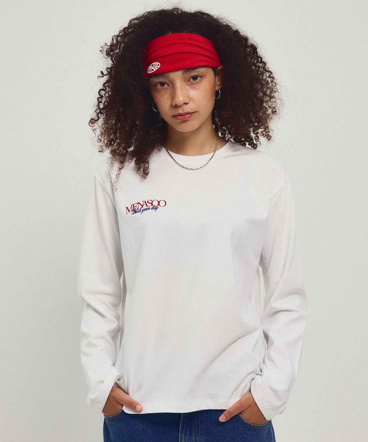 미나수(MENASOO) Menasoo Hearttrack Long Sleeve T Shirt_White