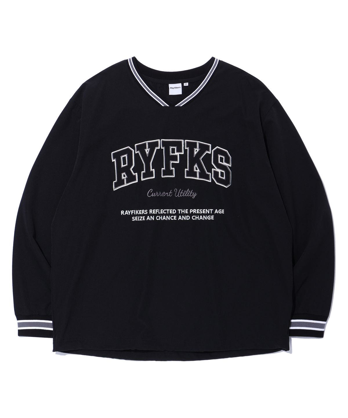 레이피커스(RAYFIKERS) 브이넥 아치 로고 긴팔 티셔츠 BLACK (MP5TU527-076)