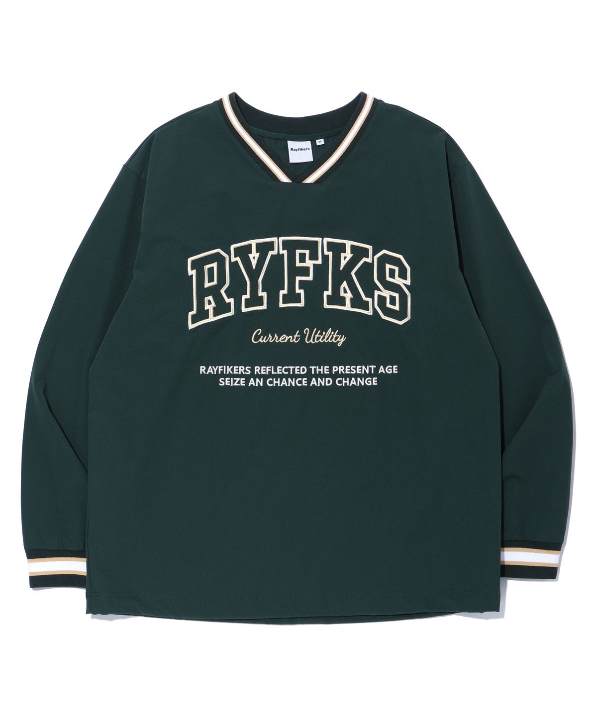 레이피커스(RAYFIKERS) 브이넥 아치 로고 긴팔 티셔츠 DARK GREEN (MP5TU527-046)