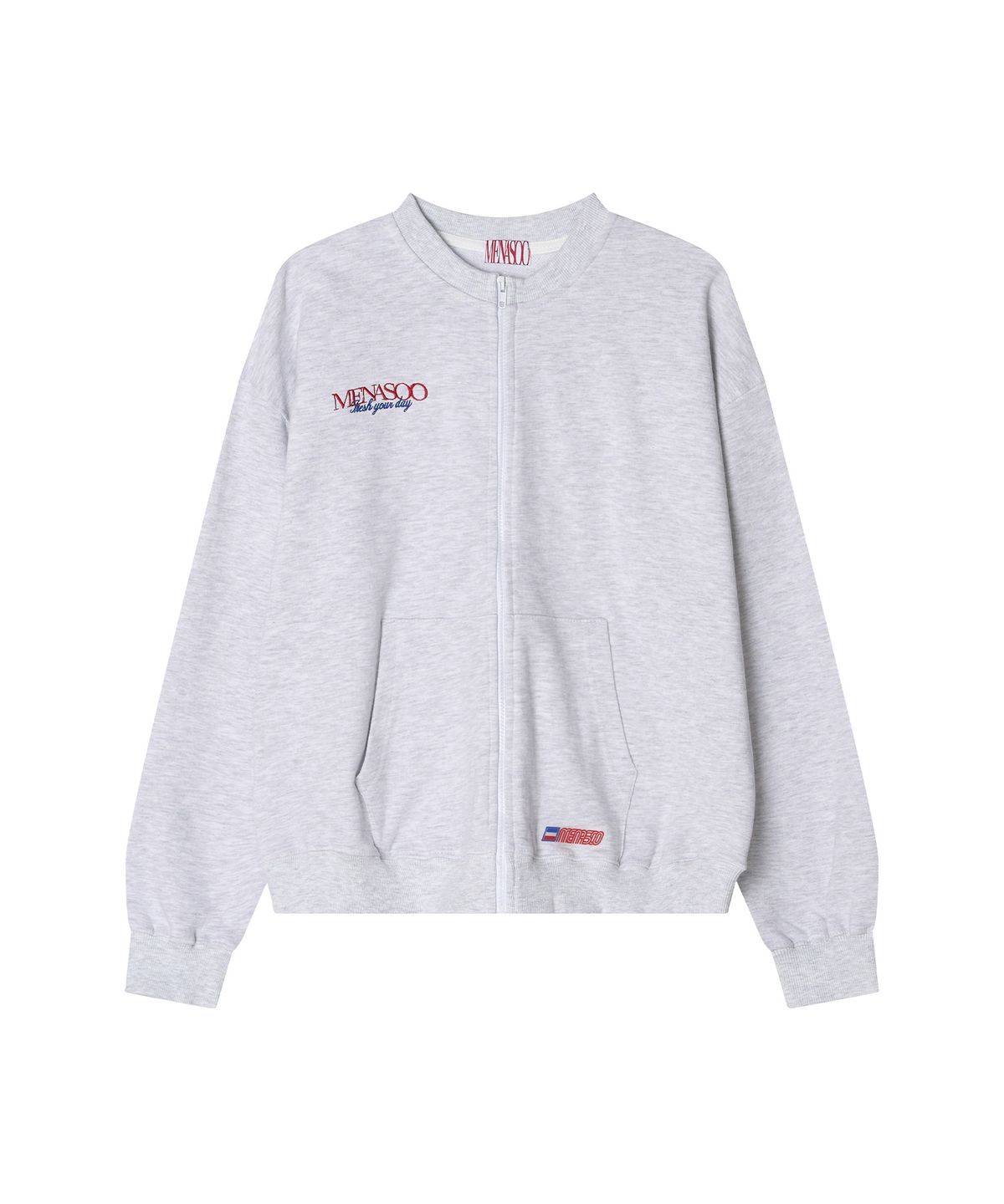 미나수(MENASOO) Menasoo Hearttrack Zipup Cardigan_White Melange