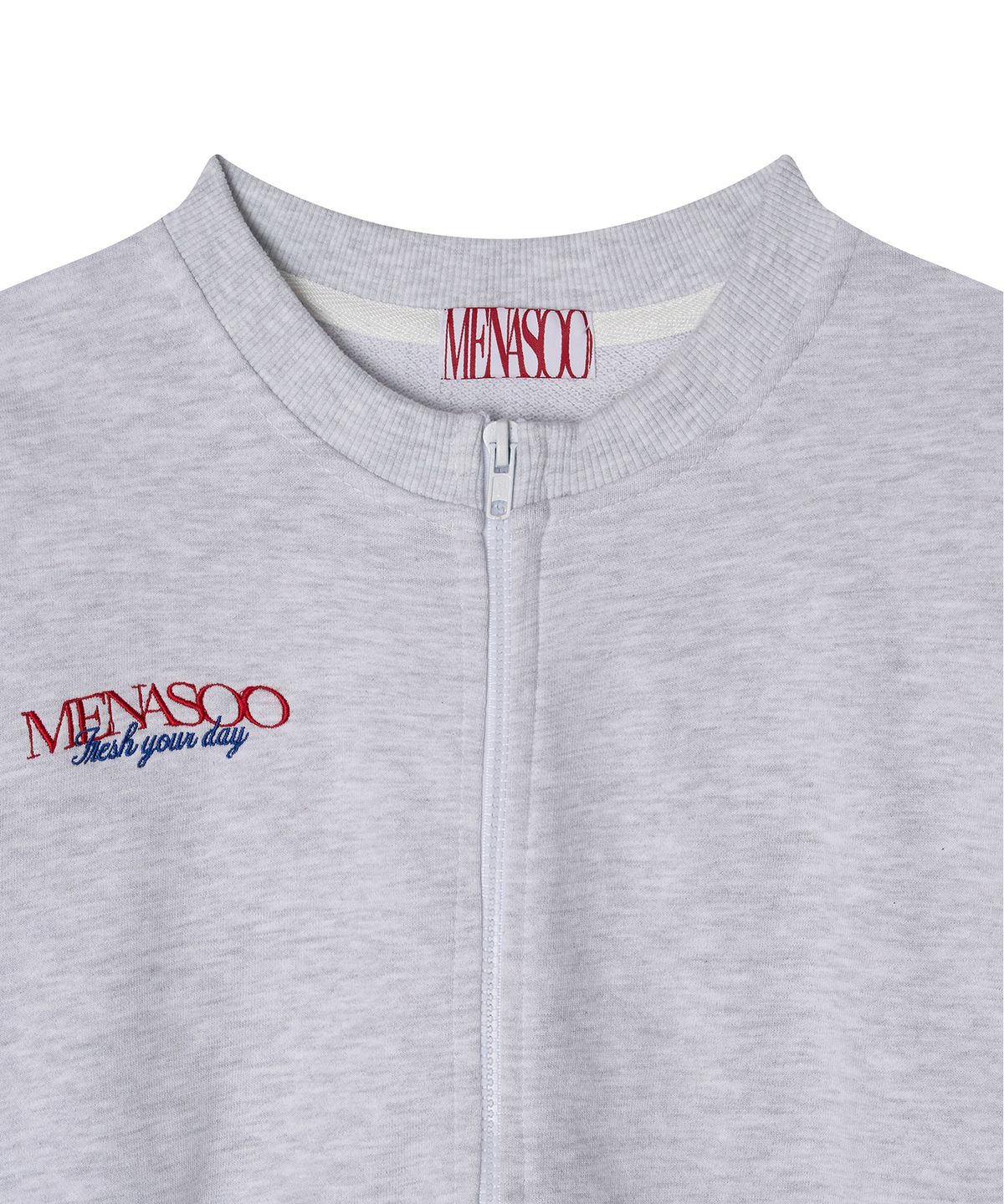 미나수(MENASOO) Menasoo Hearttrack Zipup Cardigan_White Melange