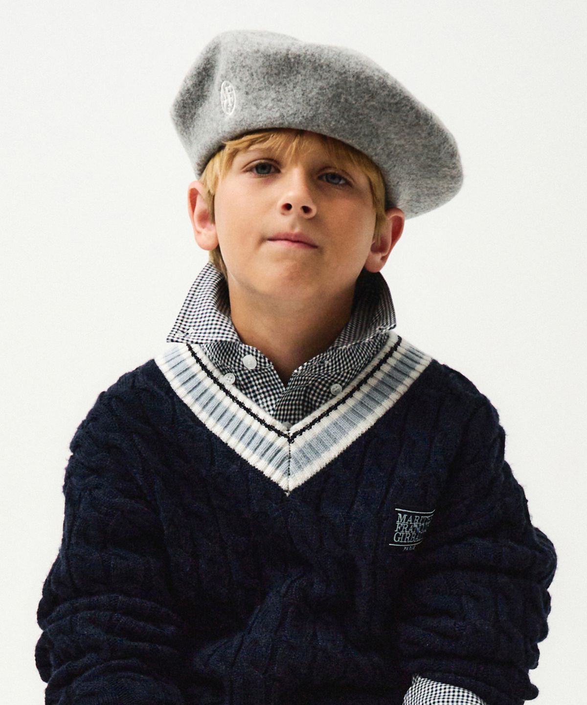 마리떼 키즈(MARITHÉ KIDS) ENFANT CIRCLE LOGO EMBROIDERY WOOL BERET heather gray