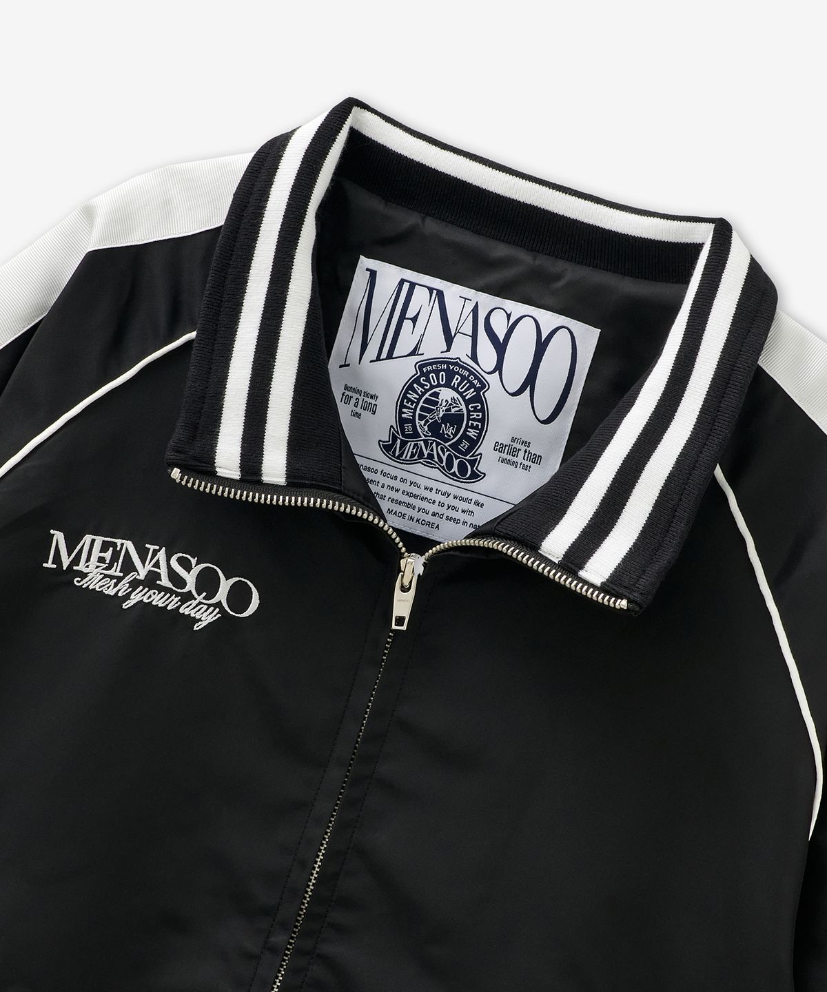 미나수(MENASOO) Menasoo Hearttrack Nylon Baseball Jumper_Black
