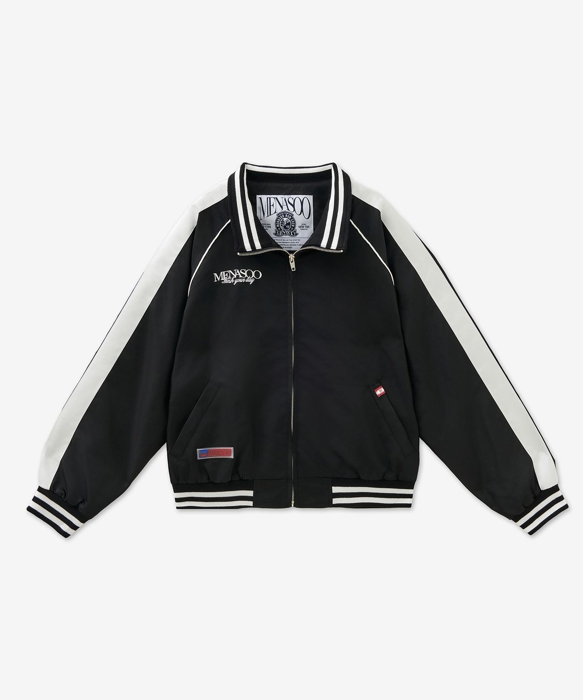 미나수(MENASOO) Menasoo Hearttrack Nylon Baseball Jumper_Black