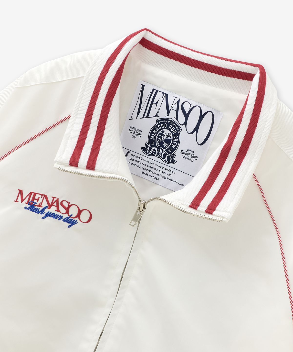 미나수(MENASOO) Menasoo Hearttrack Nylon Baseball Jumper_White
