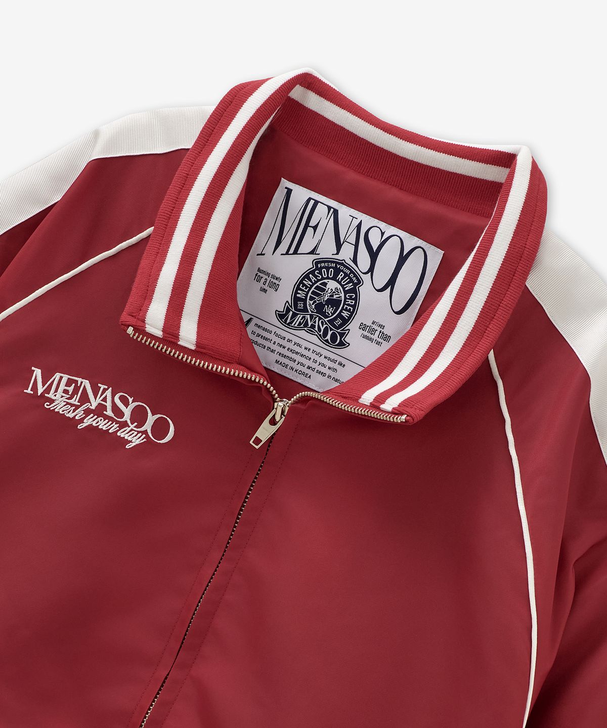 미나수(MENASOO) Menasoo Hearttrack Nylon Baseball Jumper_Red