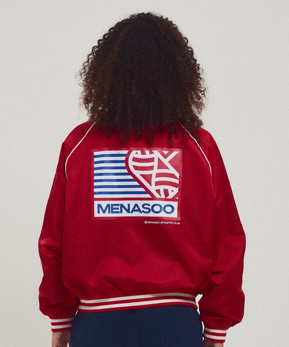 미나수(MENASOO) Menasoo Hearttrack Nylon Baseball Jumper_Red