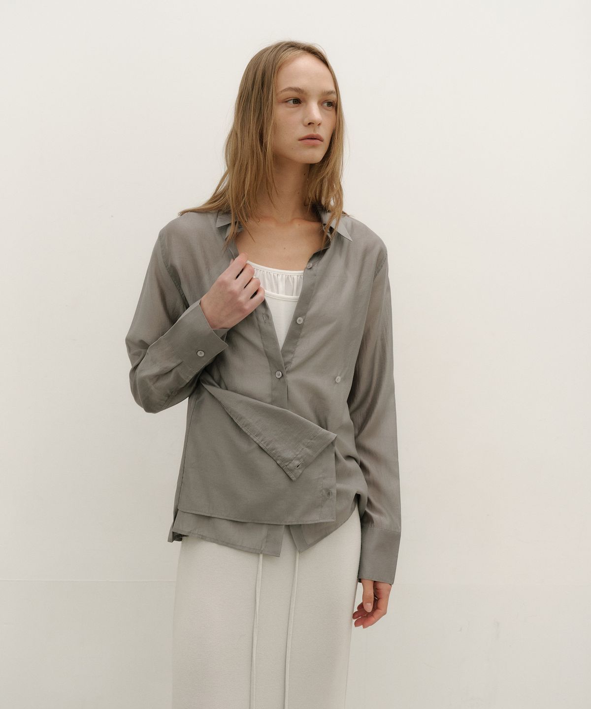 로우타이드(LOW TIDE) SILKY BUTTON WRAP SHIRT [GREY]