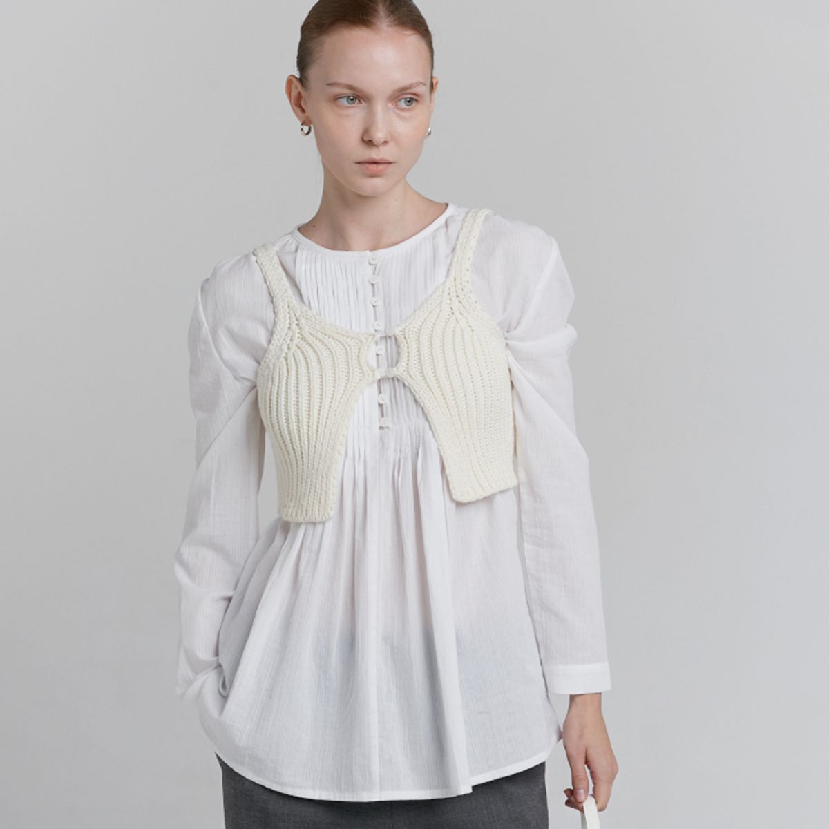 로우타이드(LOW TIDE) BOLD KNIT BUTTON BUSTIER [IVORY]