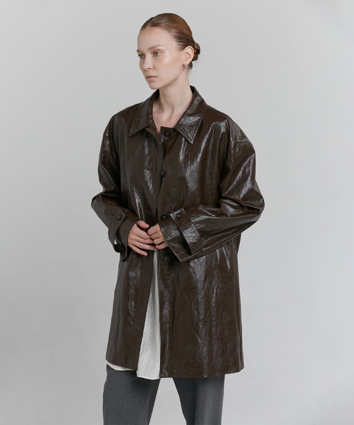 로우타이드(LOW TIDE) LEATHER HALF COAT [BROWN]