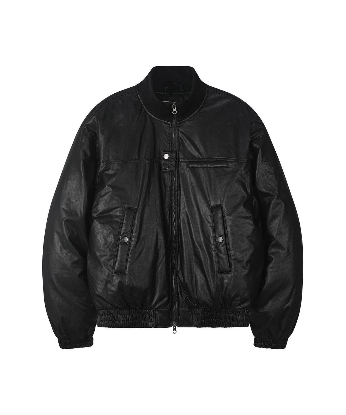 세컨모놀로그(SECONDMONO) [리뉴얼ver.]Leather Turtleneck Bomber Puffer Jacket [BLACK]_SEJP017BLACK