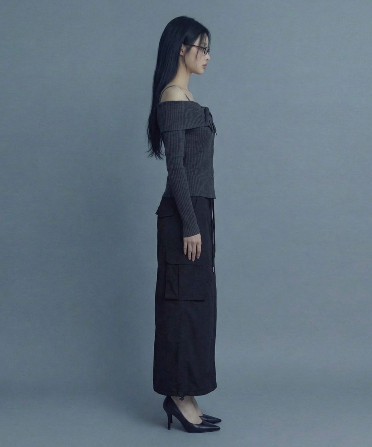 인어데이즈(INADAZE) 나일론 카고 롱스커트 (블랙)