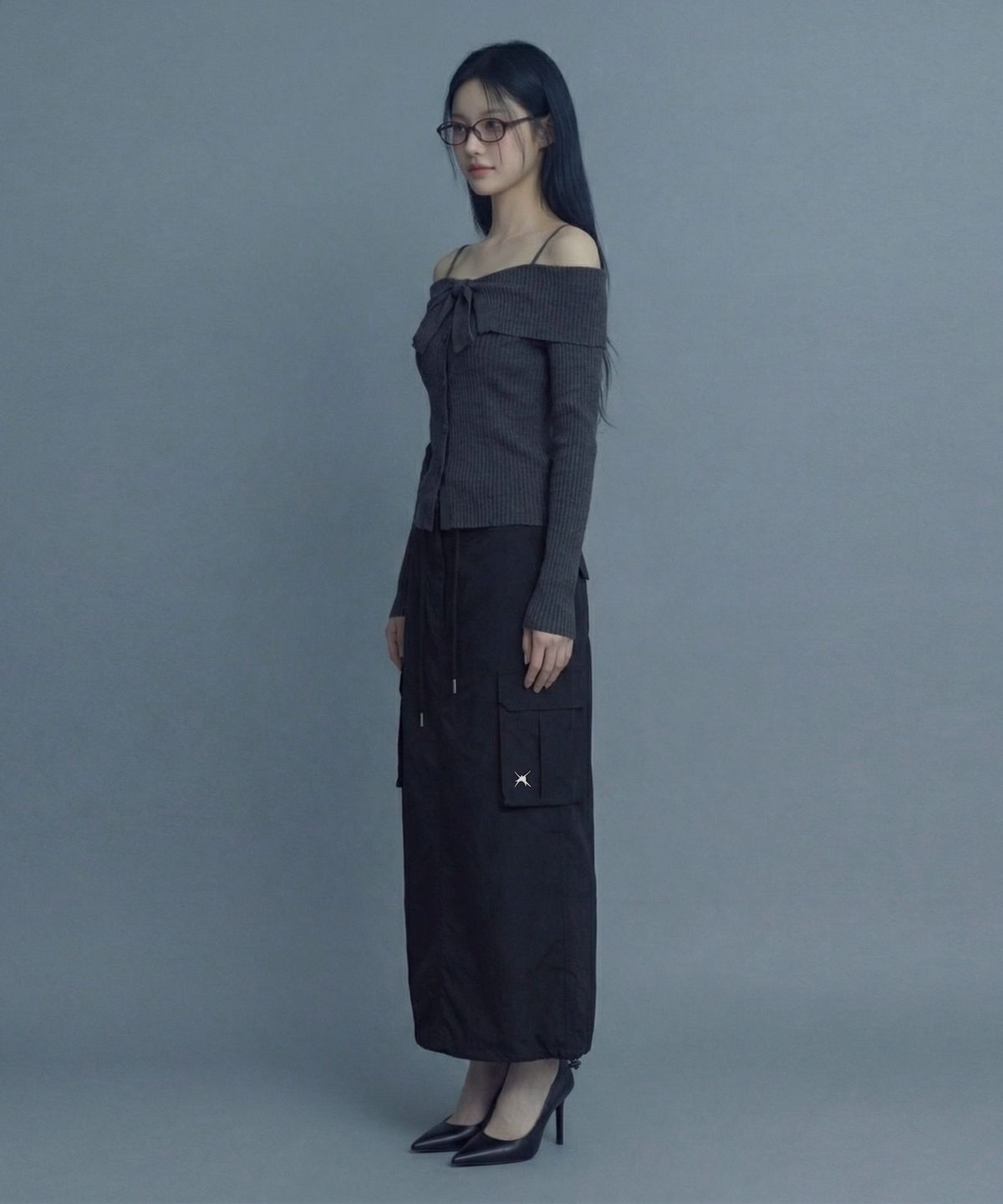인어데이즈(INADAZE) 나일론 카고 롱스커트 (블랙)
