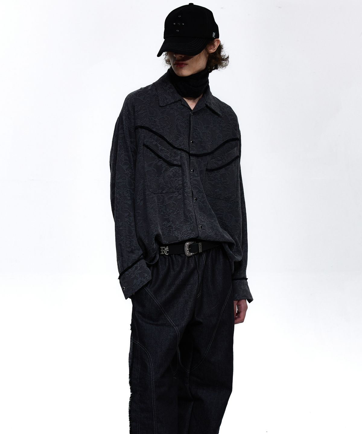 알에스에스씨(RSSC) FLORAL JACQUARD WESTERN SHIRT - BLACK