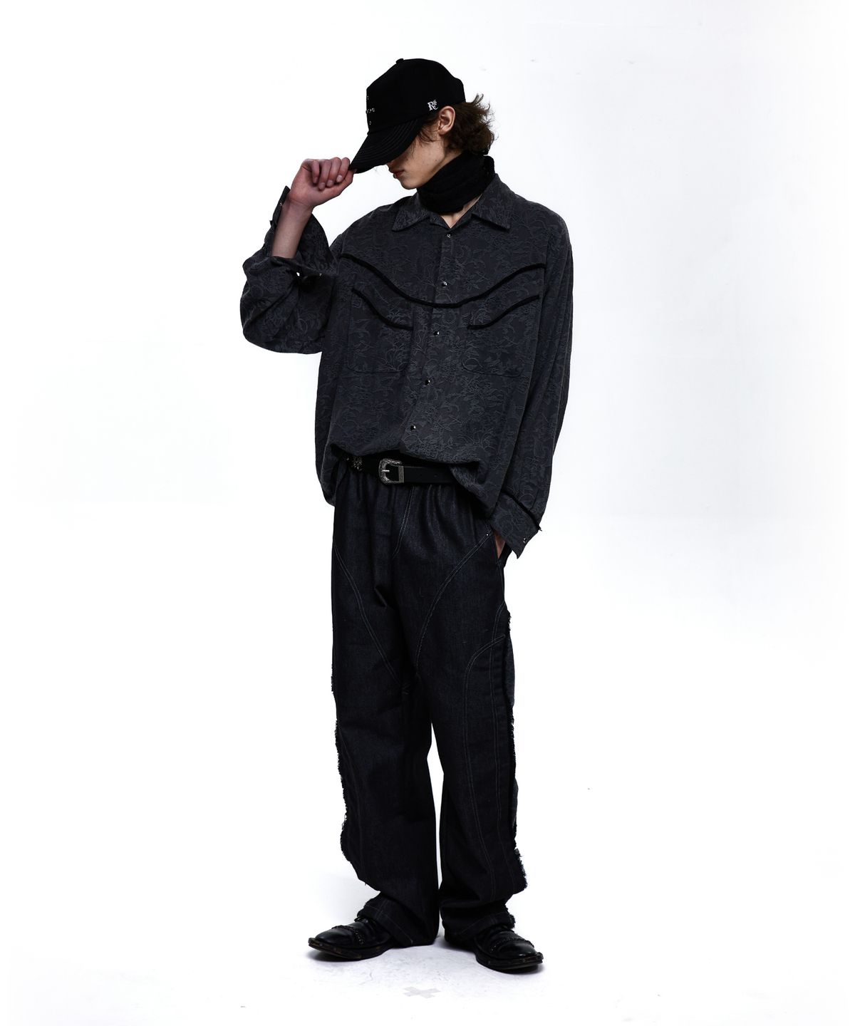 알에스에스씨(RSSC) FLORAL JACQUARD WESTERN SHIRT - BLACK