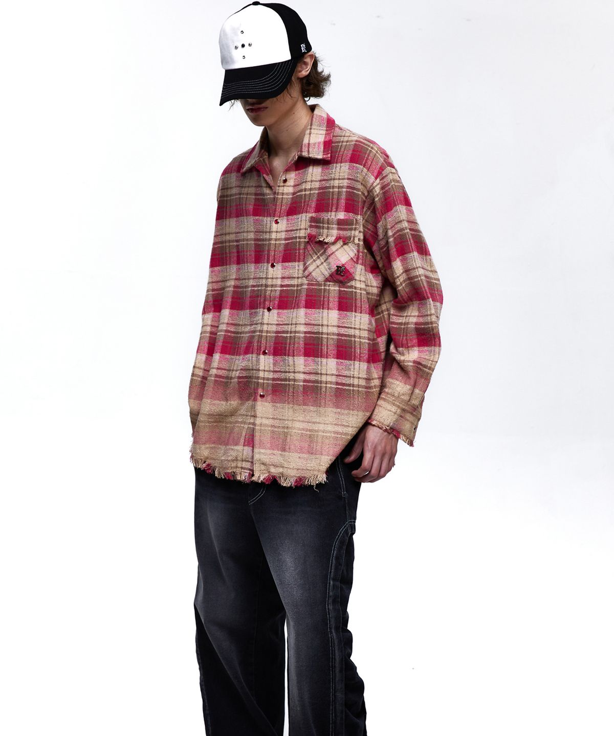 알에스에스씨(RSSC) FRINGE DYED CHECK SHIRT - PINK