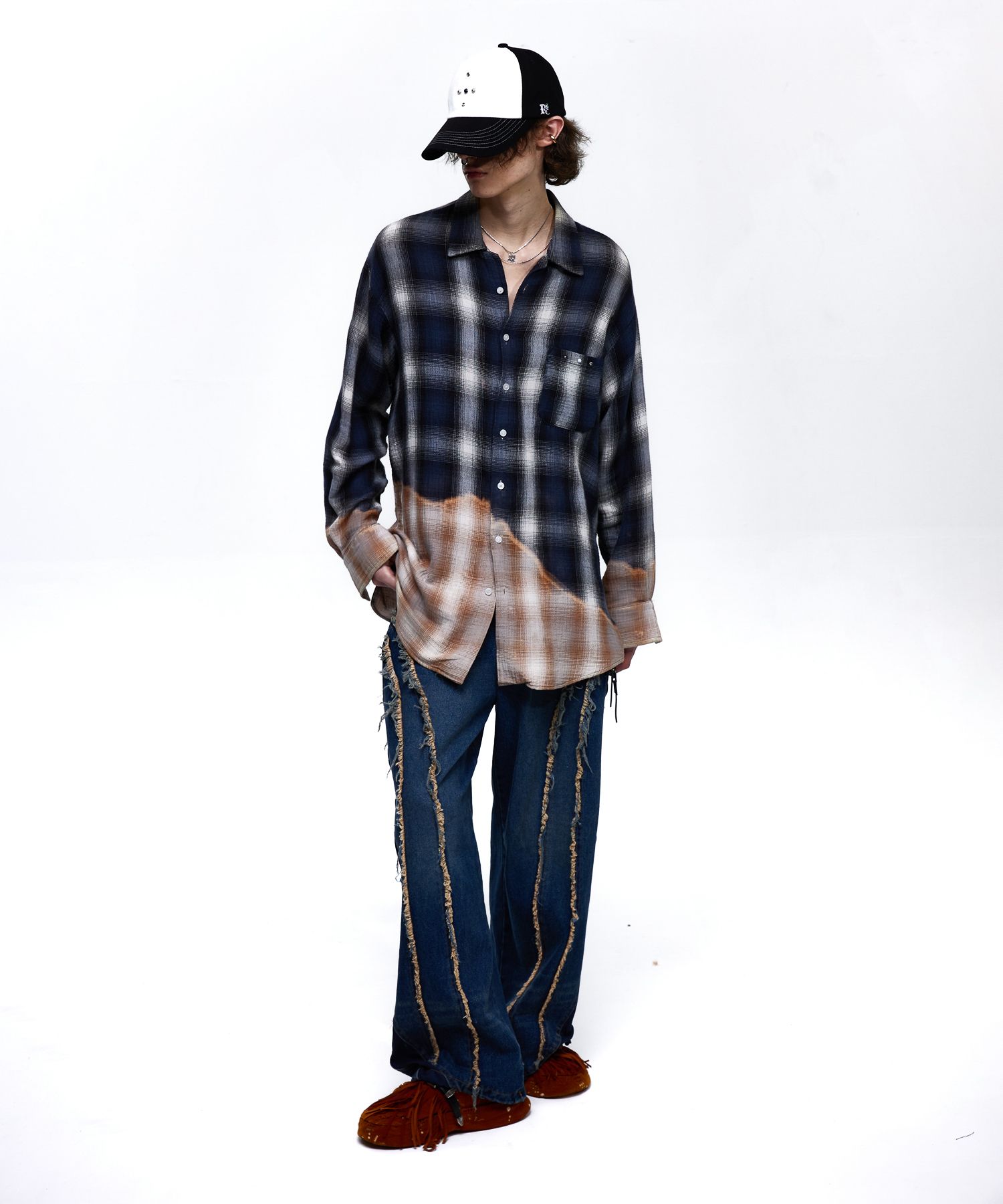 ■R.SHEMISTE■ RIVET DYED CHECK SHIRT NAVY MUSINSA | RSSC RIVET DYED CHECK SHIRT - NAVY