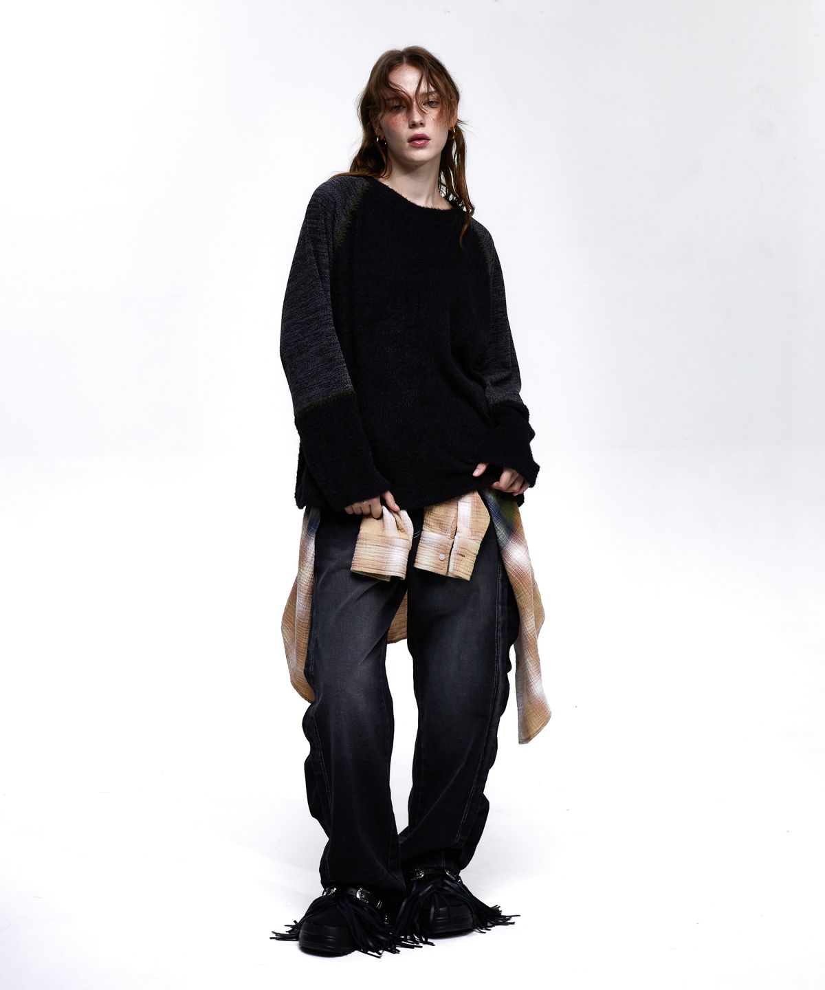알에스에스씨(RSSC) STITCHED HAIRY RAGLAN KNIT - BLACK