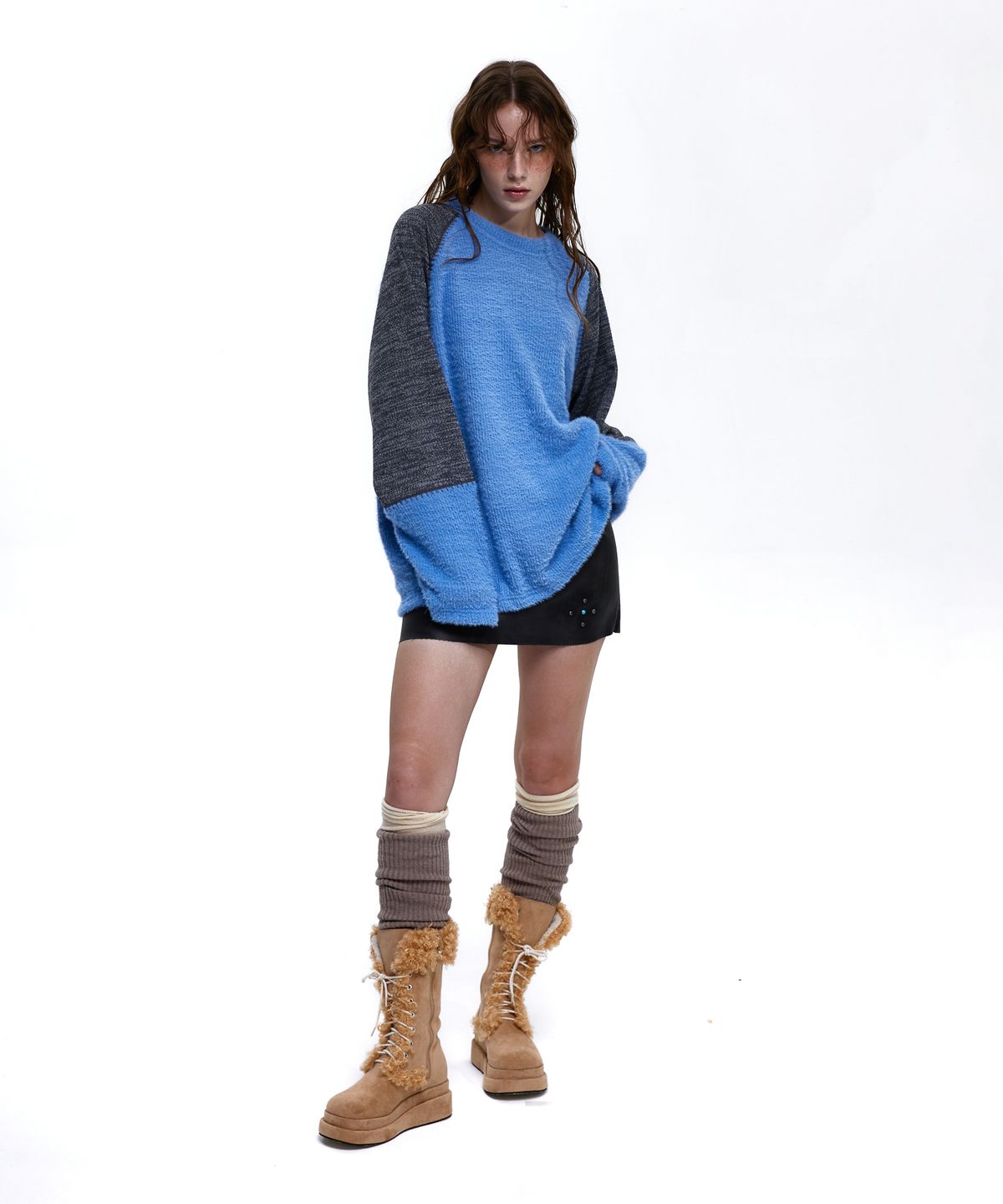 알에스에스씨(RSSC) STITCHED HAIRY RAGLAN KNIT - BLUE