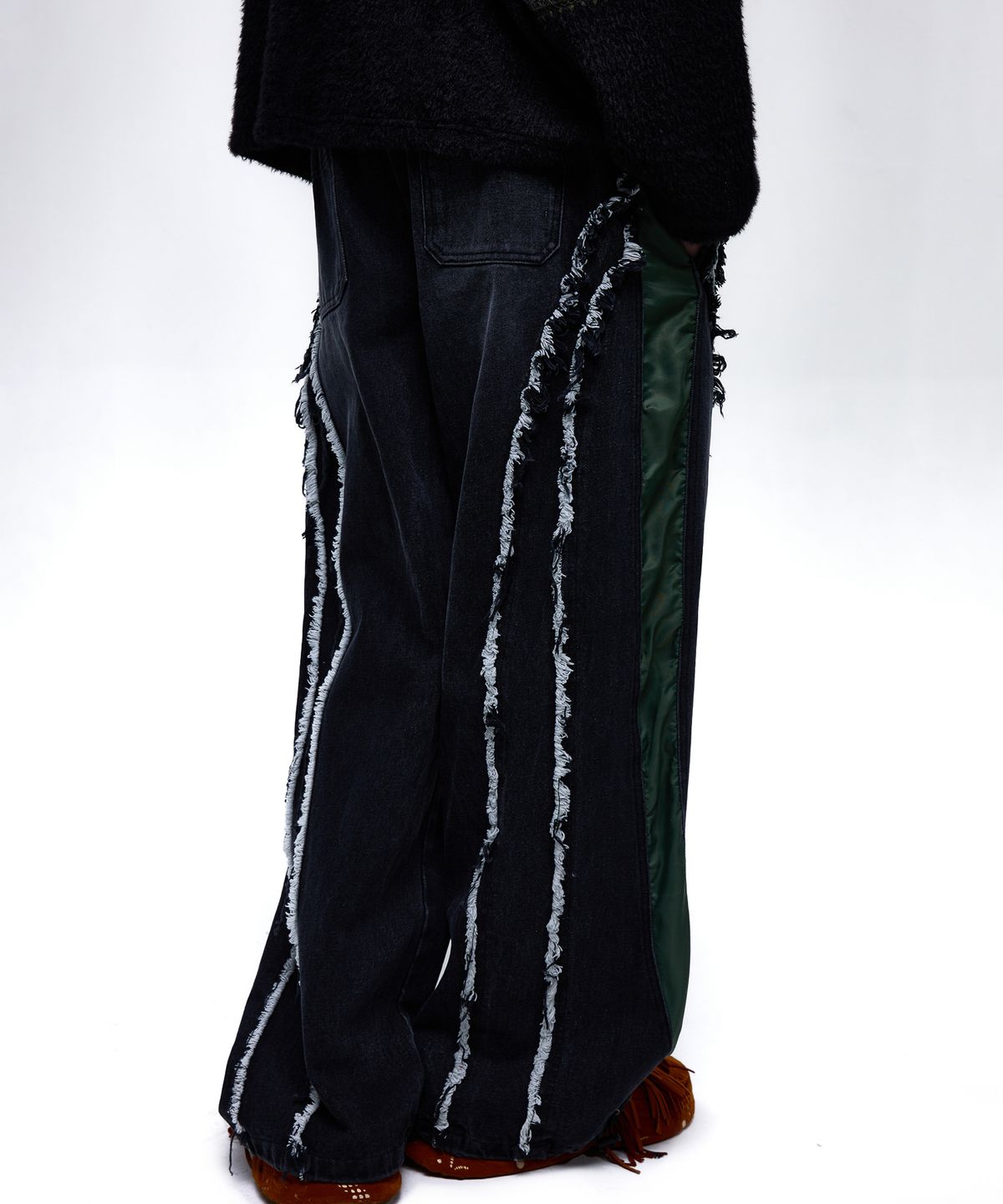 알에스에스씨(RSSC) CURVY INCISION WIDE DENIM PANTS - BLACK