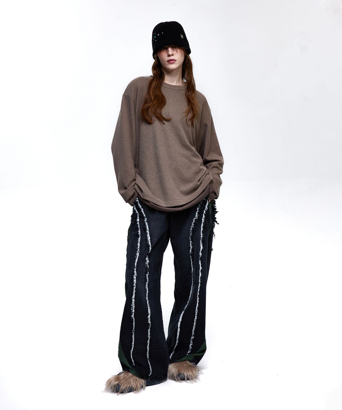 알에스에스씨(RSSC) CURVY INCISION WIDE DENIM PANTS - BLACK