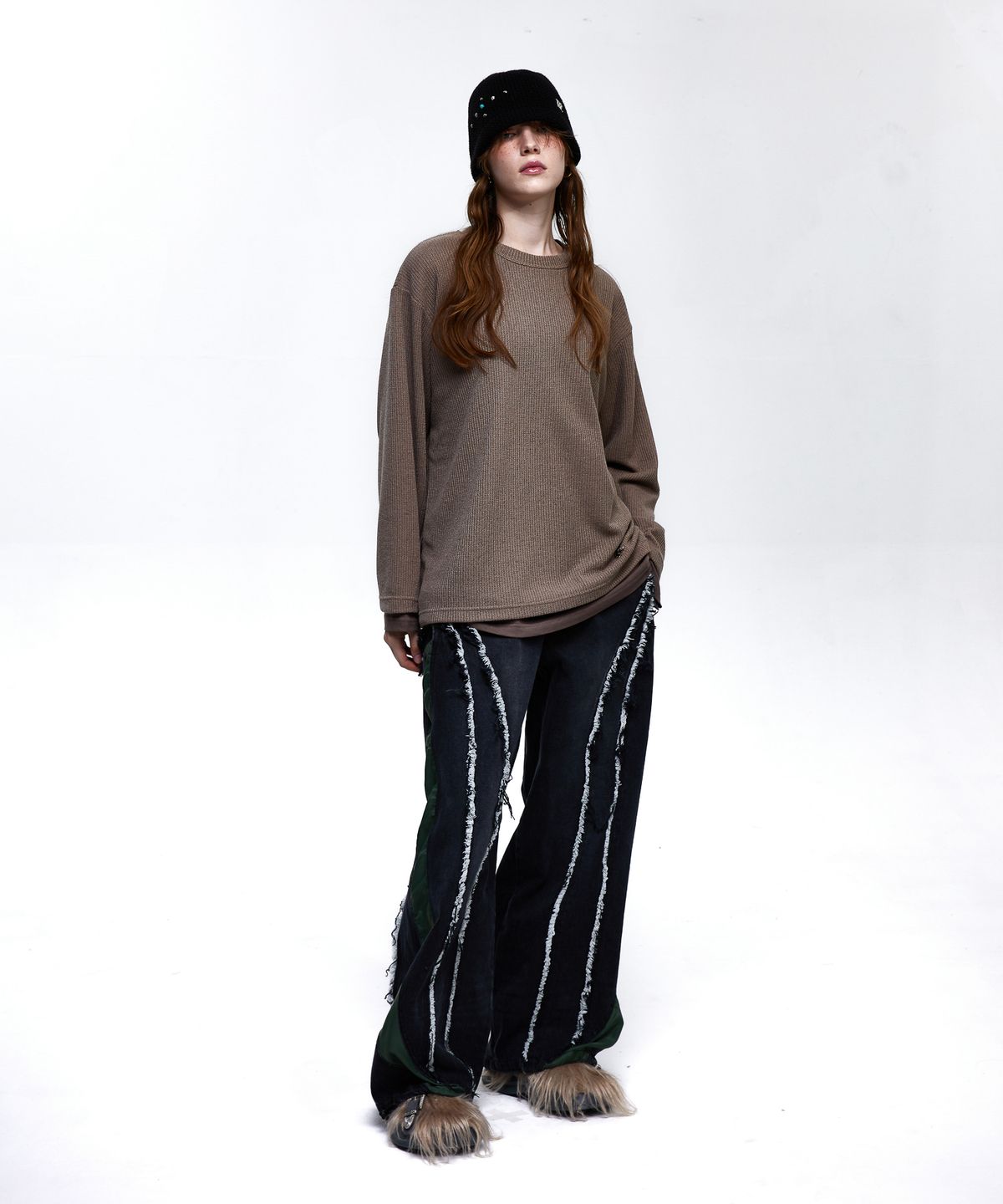 알에스에스씨(RSSC) CURVY INCISION WIDE DENIM PANTS - BLACK