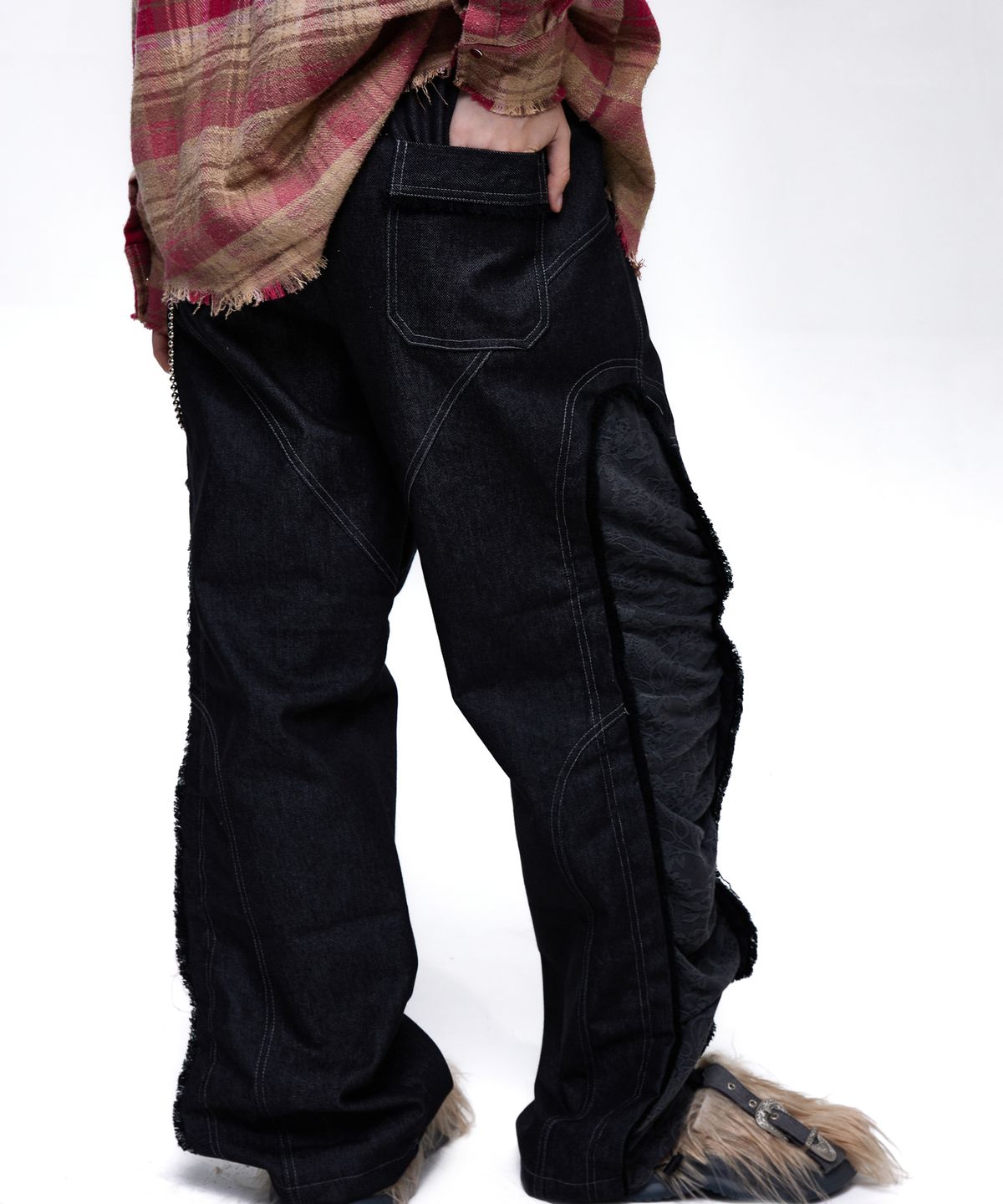 알에스에스씨(RSSC) INCISION JACQUARD MIXED PANTS - BLACK