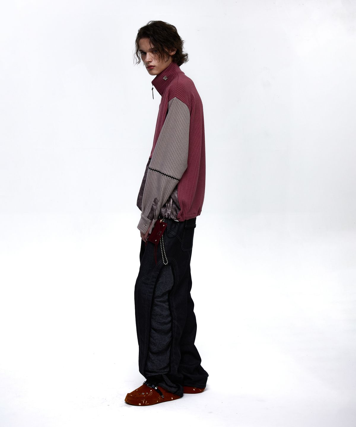 알에스에스씨(RSSC) INCISION JACQUARD MIXED PANTS - BLACK
